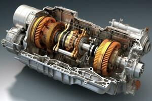 parte de transmisión caja de cambios. mecanismo con ruedas dentadas generativo ai foto