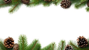 Christmas border frame with fir tree branches. Generative AI photo