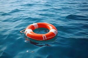 Lifebuoy in the sea. Rescue equipment. Generative AI photo
