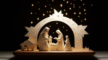 ai generative  Christmas starlit Nativity scene diorama portraying the story of Jesuses' birth photo