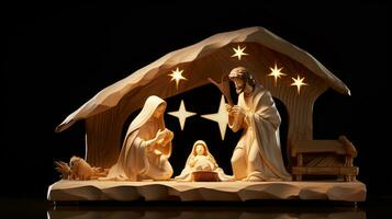 ai generativo Navidad iluminado por las estrellas natividad escena diorama retratar el historia de Jesús nacimiento foto