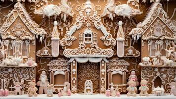 ai generative Beautifully decorated gingerbread house with colorful decorations photo