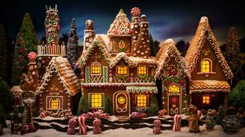 ai generative Beautifully decorated gingerbread house with colorful decorations photo