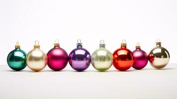 ai generative Festive Christmas Ornaments with intriguing color variations on a single color background photo