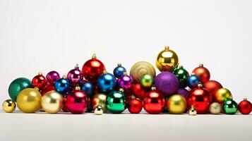 ai generative Festive Christmas Ornaments with intriguing color variations on a single color background photo