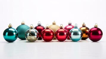 ai generative Festive Christmas Ornaments with intriguing color variations on a single color background photo