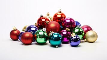 ai generative Festive Christmas Ornaments with intriguing color variations on a single color background photo