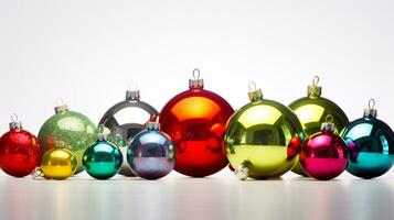 ai generative Festive Christmas Ornaments with intriguing color variations on a single color background photo