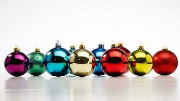 ai generative Festive Christmas Ornaments with intriguing color variations on a single color background photo