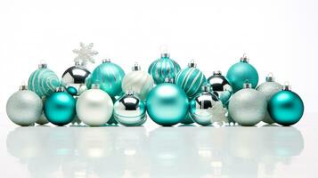 ai generative Festive Christmas Ornaments with intriguing color variations on a single color background photo