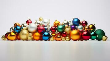 ai generative Festive Christmas Ornaments with intriguing color variations on a single color background photo