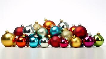 ai generative Festive Christmas Ornaments with intriguing color variations on a single color background photo