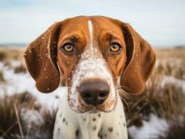 Dog during a winter walk AI Generative photo
