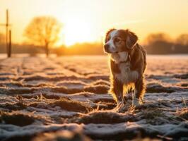 Dog during a winter walk AI Generative photo