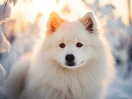 Dog during a winter walk AI Generative photo