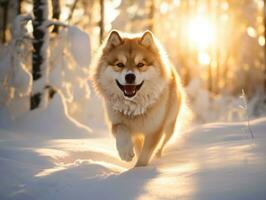 Dog during a winter walk AI Generative photo