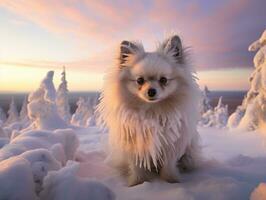 perro durante un invierno caminar ai generativo foto