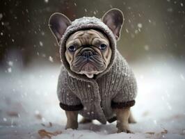 Dog during a winter walk AI Generative photo