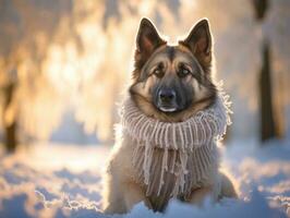 Dog during a winter walk AI Generative photo