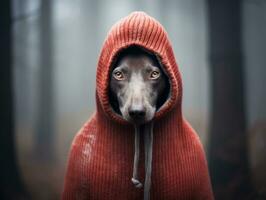 Dog during a winter walk AI Generative photo