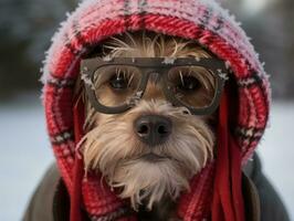 Dog during a winter walk AI Generative photo