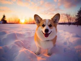 perro durante un invierno caminar ai generativo foto