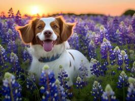 curioso perro explorador un campo de floreciente flor silvestre ai generativo foto