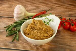 Jewish eggplant dip with oil photo