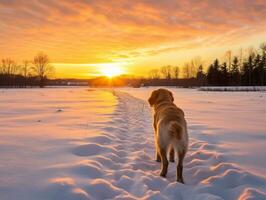 Dog during a winter walk AI Generative photo