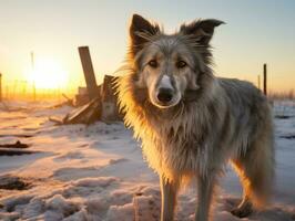 perro durante un invierno caminar ai generativo foto