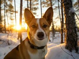 perro durante un invierno caminar ai generativo foto