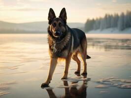 perro durante un invierno caminar ai generativo foto