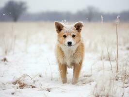 Dog during a winter walk AI Generative photo