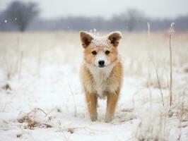 perro durante un invierno caminar ai generativo foto