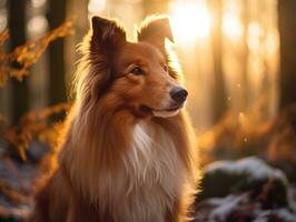 perro durante un invierno caminar ai generativo foto