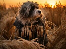 Dog during a winter walk AI Generative photo