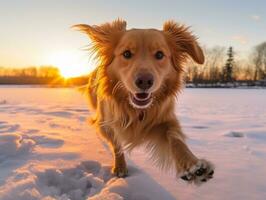 Dog during a winter walk AI Generative photo