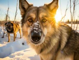 perro durante un invierno caminar ai generativo foto