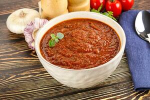 Spanish traditional gazpacho tomato soup photo