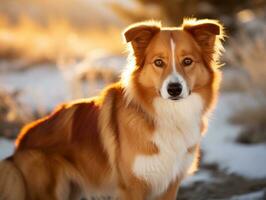 Dog during a winter walk AI Generative photo