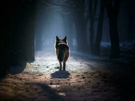 perro durante un invierno caminar ai generativo foto