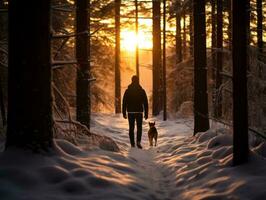 Dog during a winter walk AI Generative photo