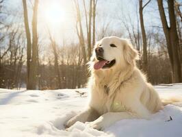 perro durante un invierno caminar ai generativo foto