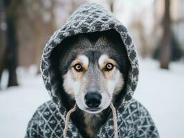 Dog during a winter walk AI Generative photo