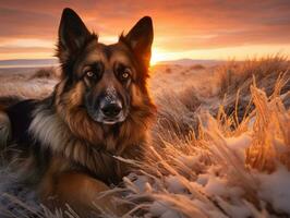 Dog during a winter walk AI Generative photo