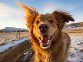 perro durante un invierno caminar ai generativo foto