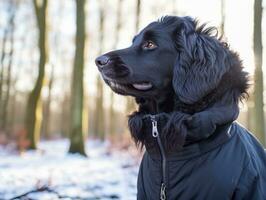 Dog during a winter walk AI Generative photo