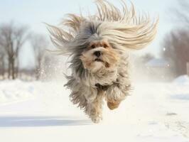 perro durante un invierno caminar ai generativo foto