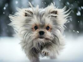 Dog during a winter walk AI Generative photo