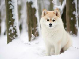 Dog during a winter walk AI Generative photo